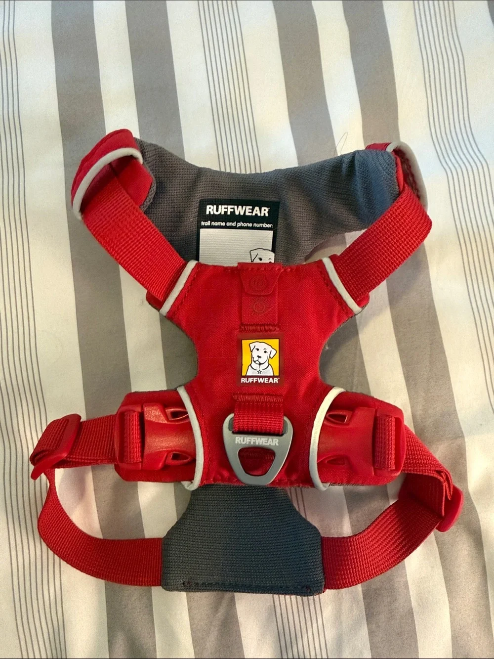 Ruffwear Red Dog Harness with Gray Panel and White Trim